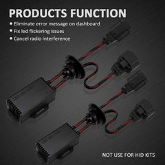 Packaging includes 2x canbus decoders for quick setup and reference.