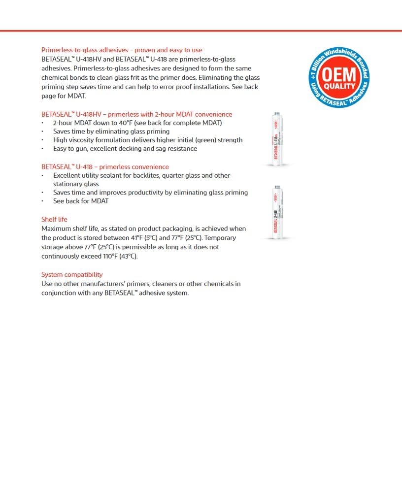 Betaseal U-418 cure times and usage instructions guide