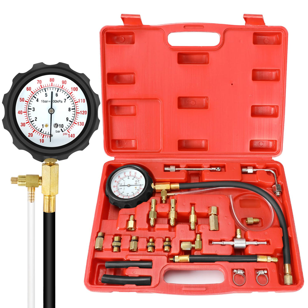 BETOOLL 0-140psi fuel pressure tester front view enables reliable system checks.