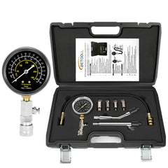 BETOOLL compression tester kit assembly with hoses and adapters for quick engine diagnostics.