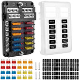 BetyBedy 12-way fuse block with LED indicator aids quick fuse checks.