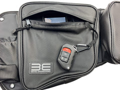 Bevel Engineering cupholder-equipped side door bag for drinks within easy reach