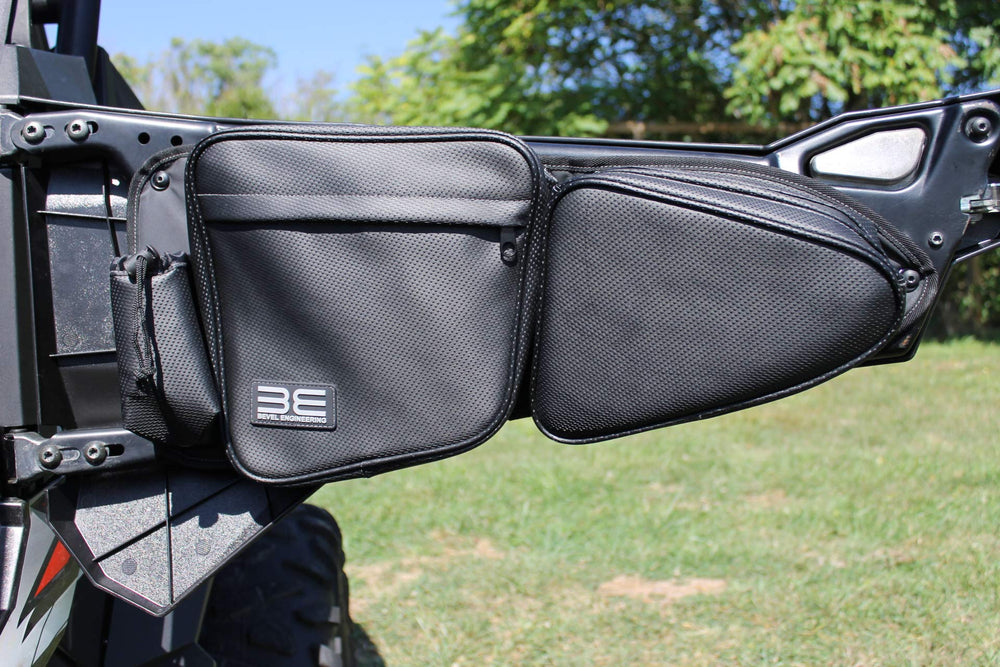Bevel Engineering side door bag right with knee protection pad for safer trail rides