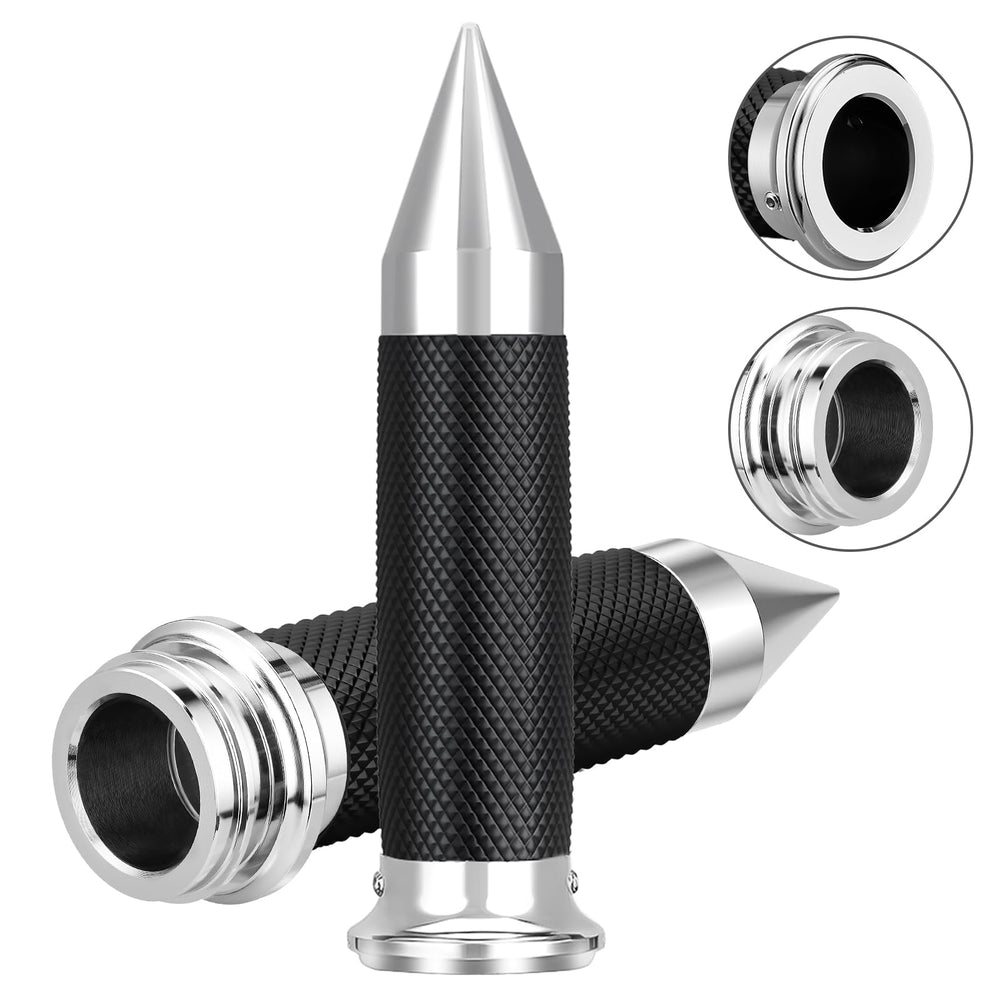 Beyisi electronic throttle grips on Harley, front view, rugged chrome and firm grip.