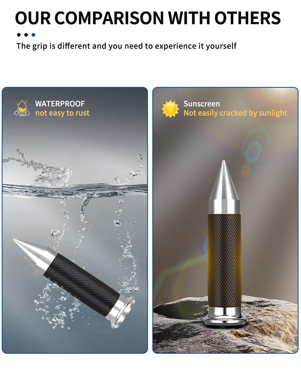 Beyisi chrome grips with anti-slip grooves for confident handling.