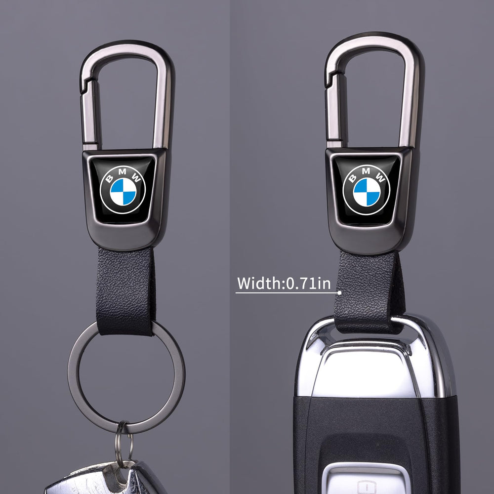BFIVEANTE leather braided rope keychain being installed on a BMW key.