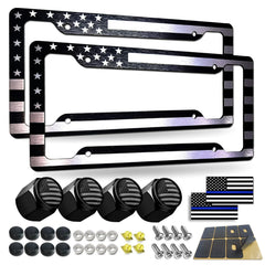 BGGTMO American flag license plate frame front view showcases durable aluminum construction.