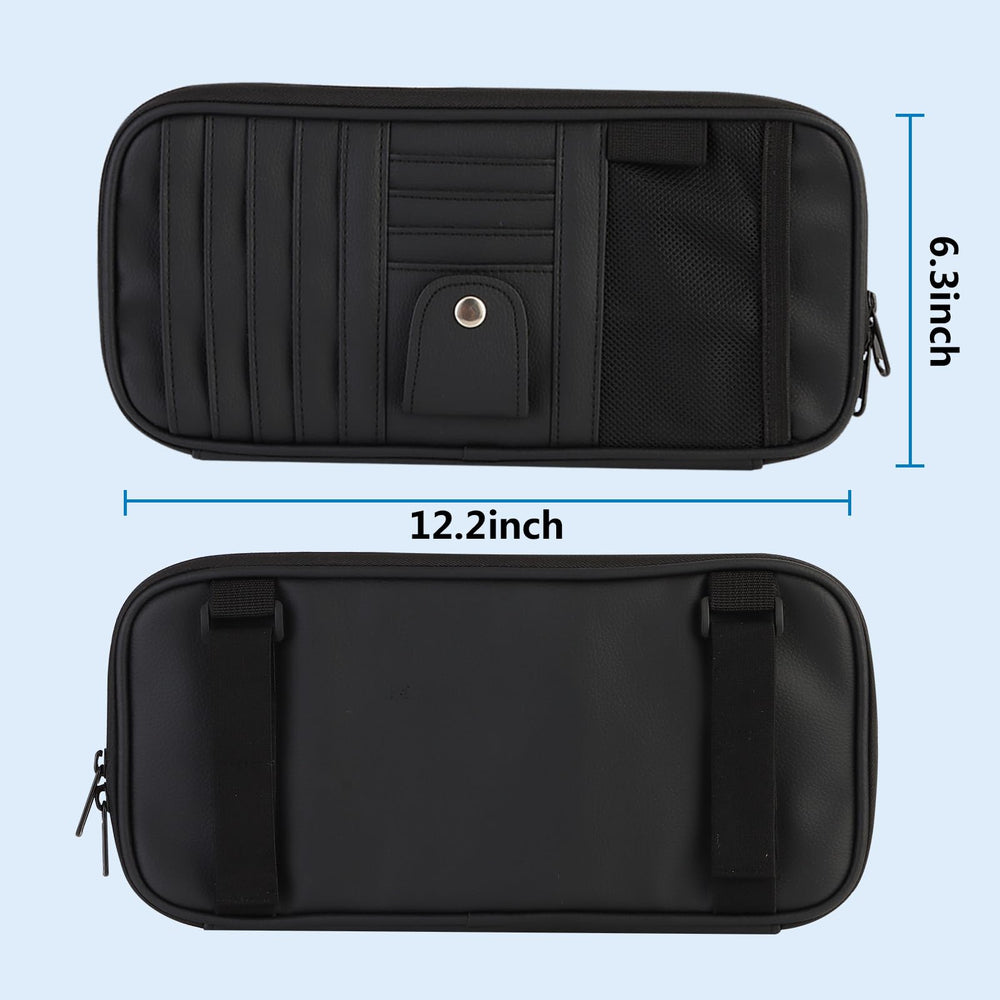 BGMTIMAI car visor organizer zipper detail shows durable, high quality PU leather