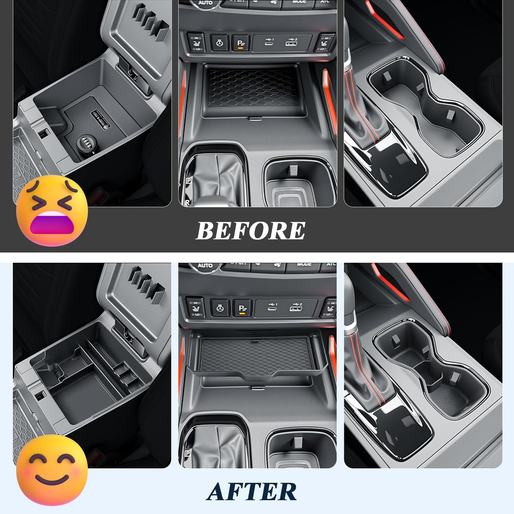 BIBIBO Frontier armrest organizer tray creates separate storage zones.