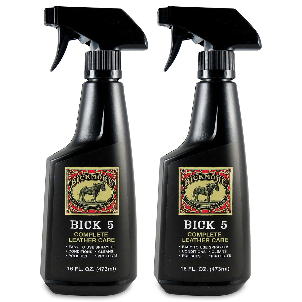 Bick 5 leather cleaner spray bottle applying conditioner to leather.