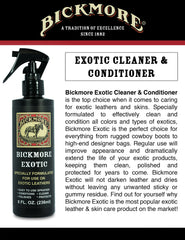Exotic leather being conditioned to restore suppleness with Bickmore Exotic.