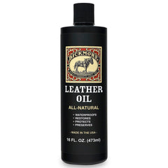 Bickmore Leather Oil bottle close-up showing deep conditioning for leather.