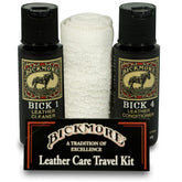 Bickmore Leather Travel Kit with compact bottles for on-the-go care.