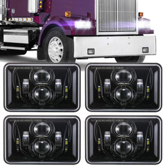 BICYACO 4x6 LED headlights front view showing bright white light for trucks and improved visibility