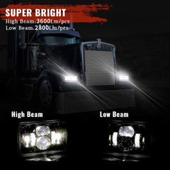 BICYACO 4x6 headlights with high/low beams and 6500K white light.