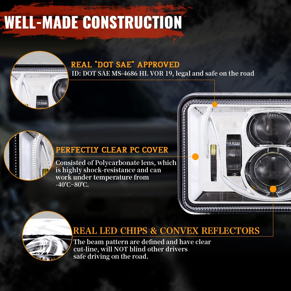 BICYACO DOT-approved 4x6 headlights ensuring compliant truck lighting.