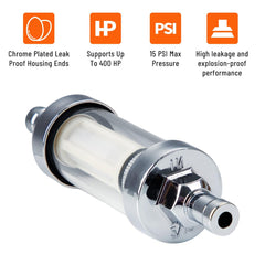 Big Auto Parts inline fuel filter in 5-16 inch hose fit for universal replacement.