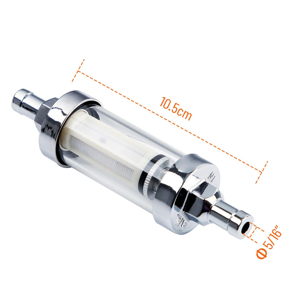 Big Auto Parts inline fuel filter with chrome ends provides durable connections.
