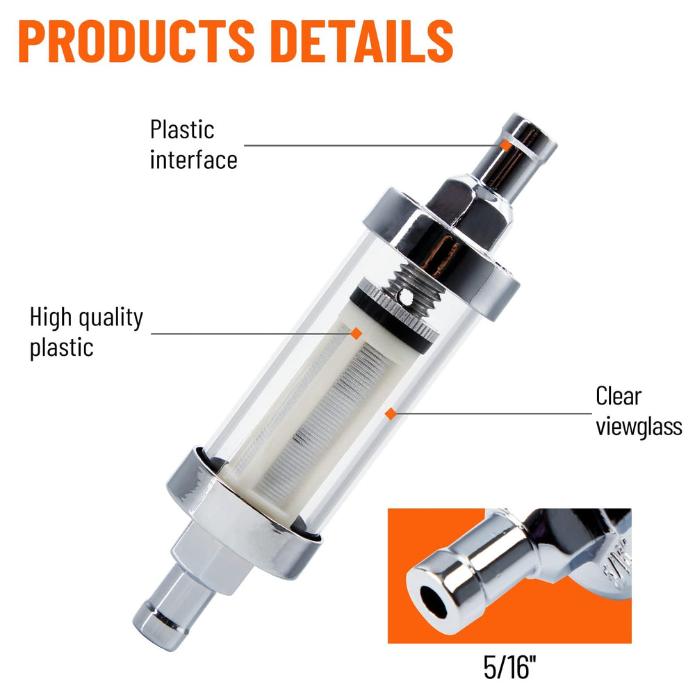 Big Auto Parts inline fuel filter with chrome-plated body for increased durability.