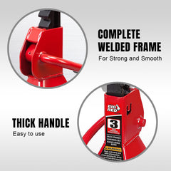 BIG RED 3-ton jack stands in use under a lifted vehicle for stability.