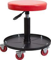 BIG RED Creeper seat with pneumatic rolling base for easy garage positioning.