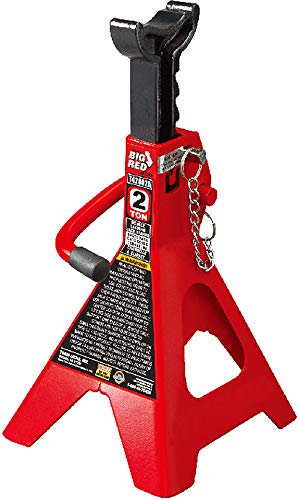 BIG RED T42002A jack stands, front view, wide base enhances stability.