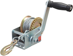 Big RED Torin winch body emphasizing rugged carbon steel construction for outdoor use.