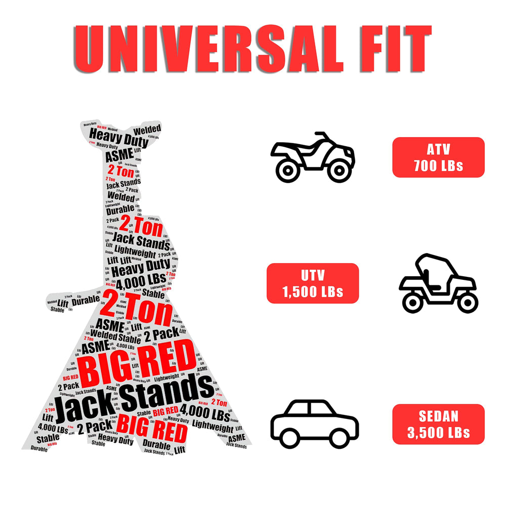 Big RED Torin steel jack stands featuring a large saddle for even load contact