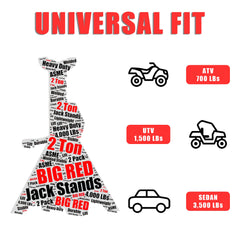 Big RED Torin steel jack stands featuring a large saddle for even load contact