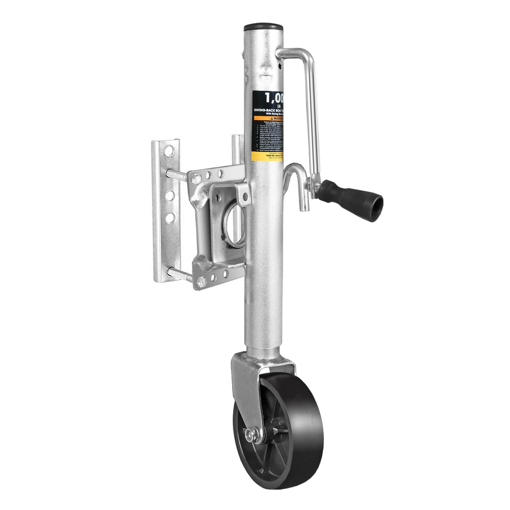 BIG RED trailer jack with a 6-inch wheel for smooth trailer repositioning.