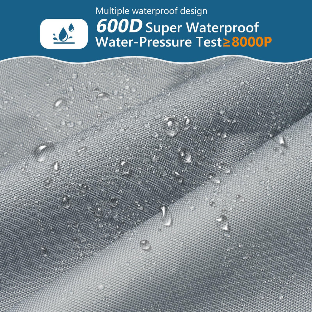 Windproof buckle and elastic hem secure the cover on windy days