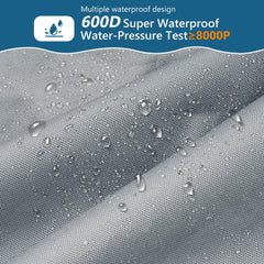 Windproof buckle and elastic hem secure the cover on windy days