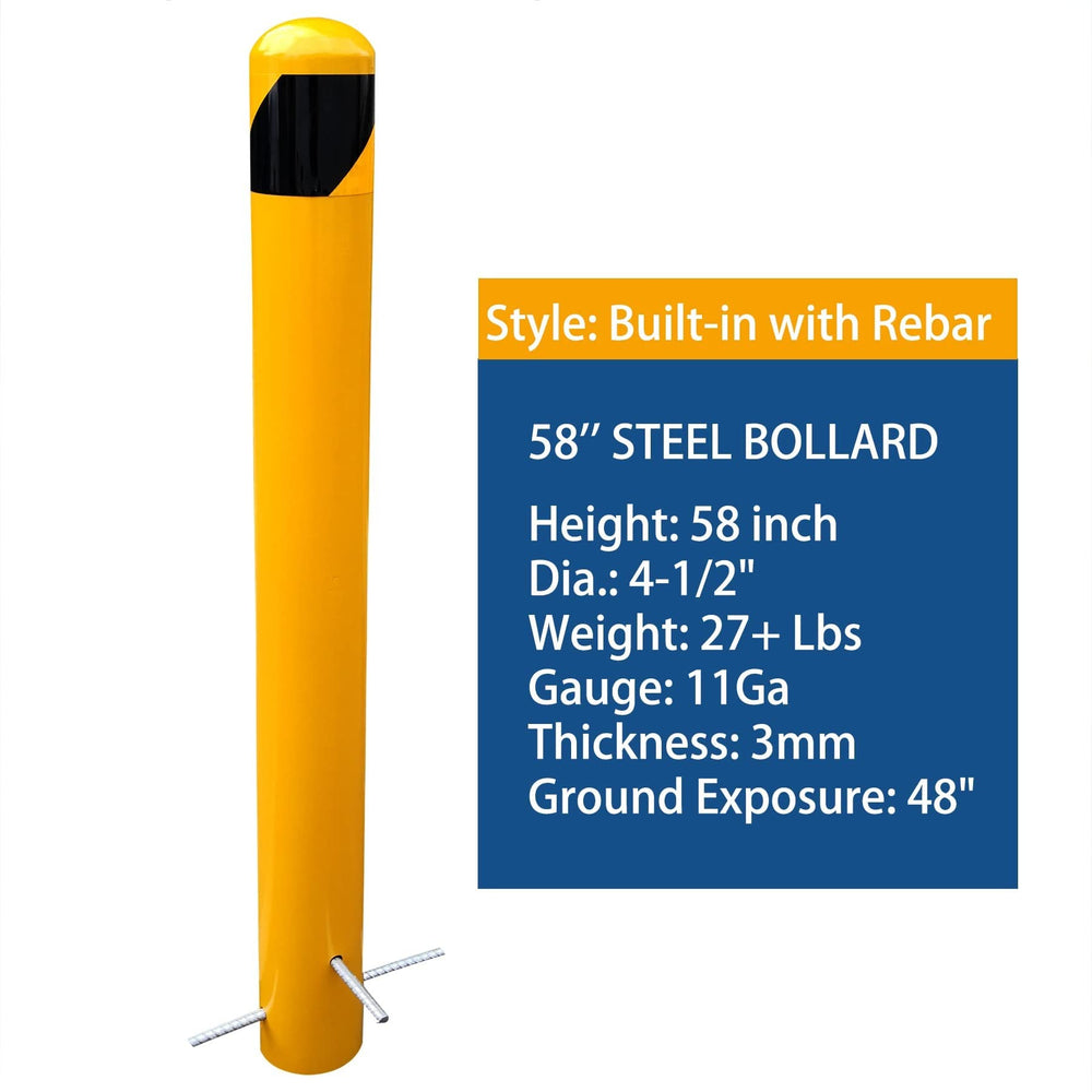 Bigalleons 58-inch pour-in-place bollard post side profile shows solid steel construction for long-lasting protection.