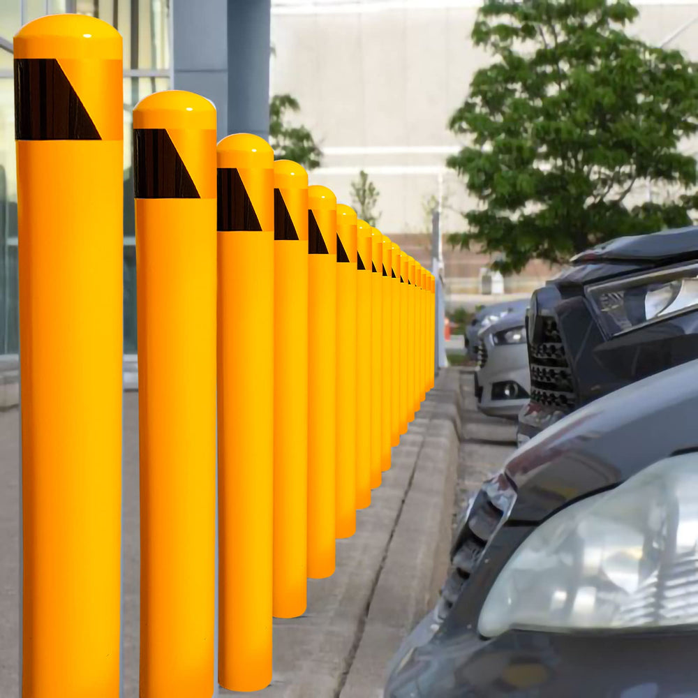 Bigalleons high-visibility yellow bollard marks entrances and pathways.