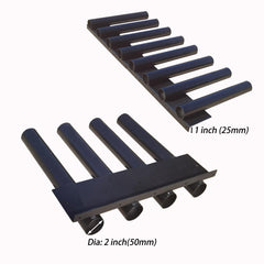 BIGalleons shovel rack with 8 holes for secure trailer storage.