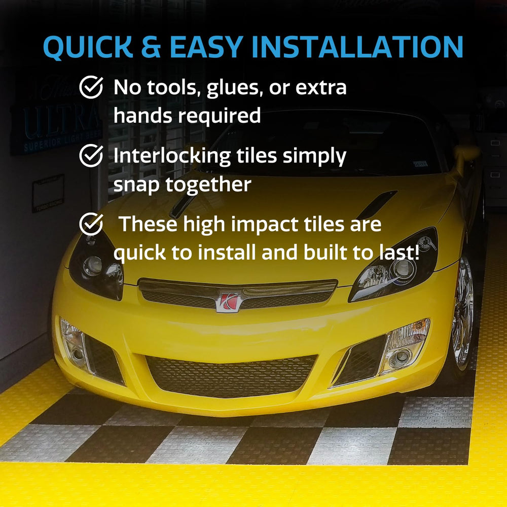 Big Floors GarageTrac heavy-duty copolymer tiles withstand heavy rolling loads.