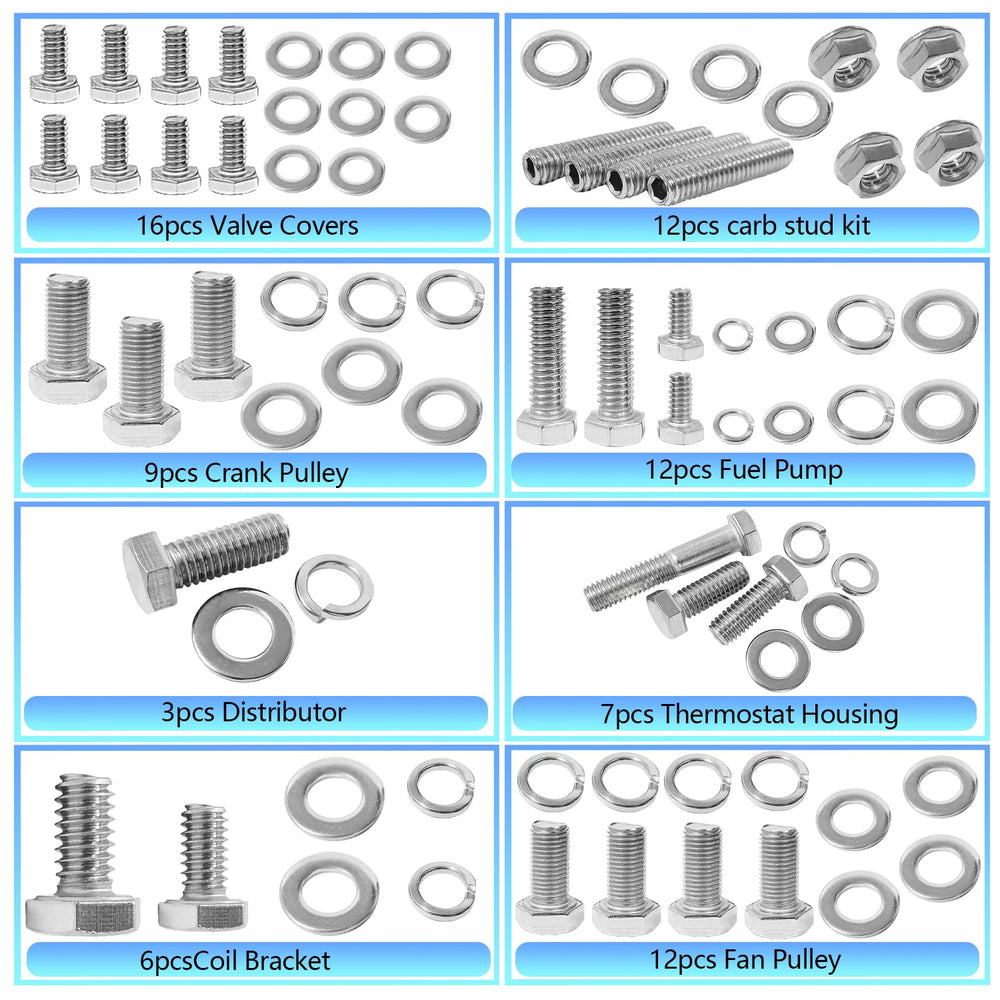 BIGLKNM carb stud kit image showing contents for reliable carb mounting