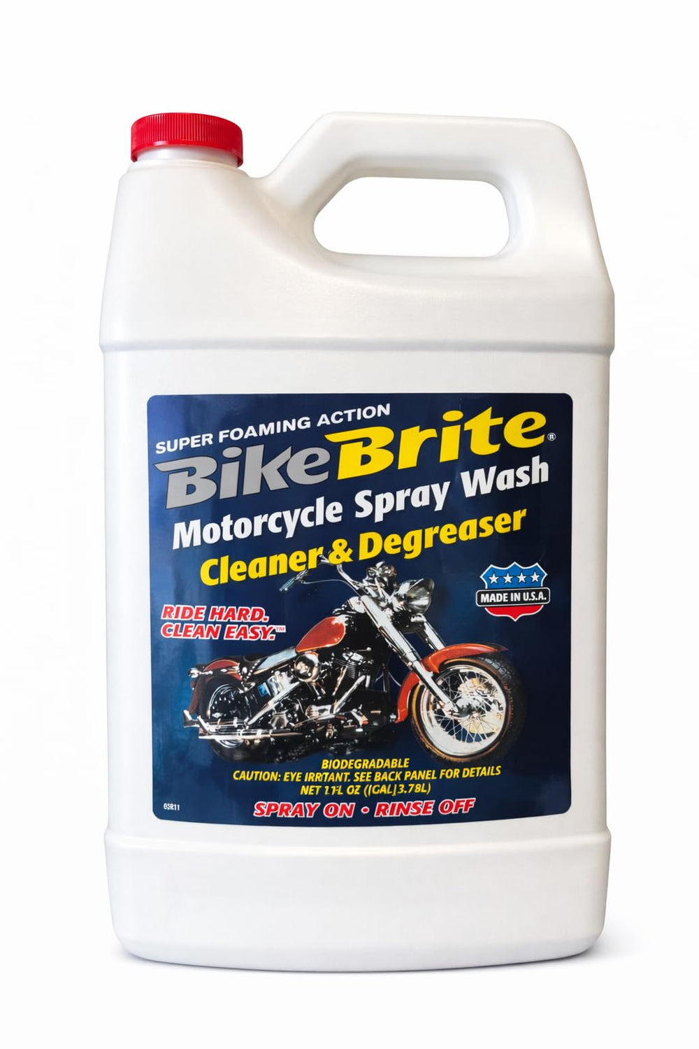 Bike Brite MC441G blue spray bottle shows easy spray-on wash for showroom shine