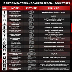 BILITOOLS 10pt sockets set with 11.5mm, 15mm and 20mm sizes for broad caliper compatibility.