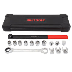BILITOOLS drive tools set includes 14-inch extension and adapters for tight access.