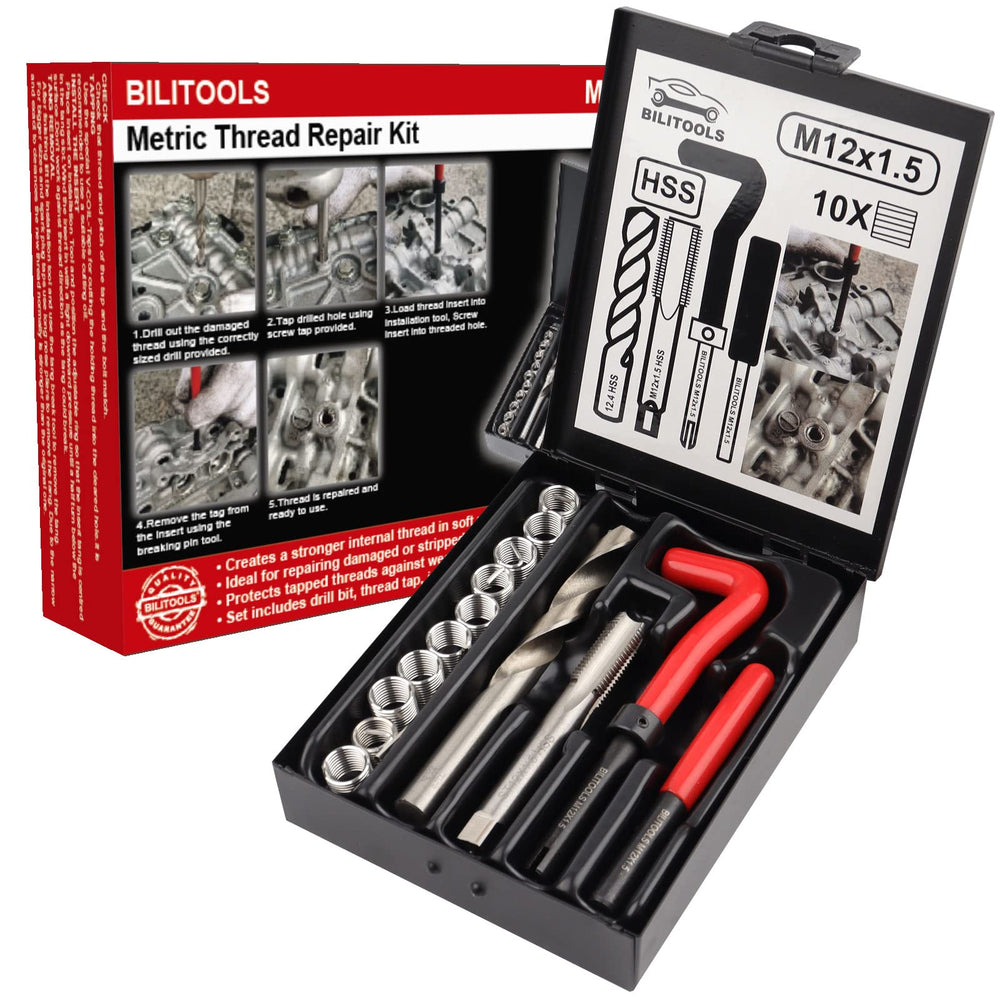 BILITOOLS M12x1.5 drill for repairing damaged threads and metal penetration.