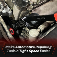 BILITOOLS ratcheting wrench with 19 mm and 22 mm drives speeds tensioner work.
