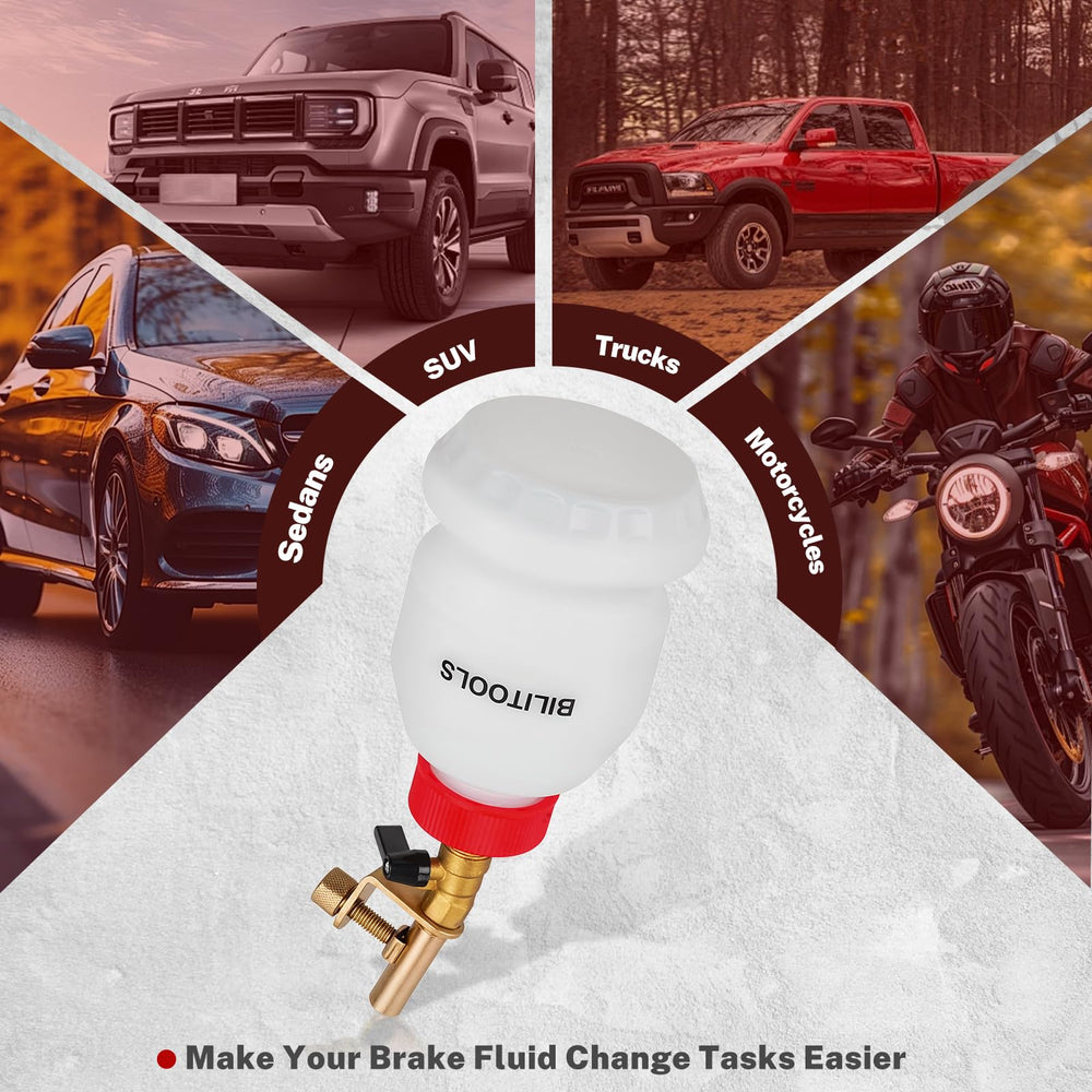 BILITOOLS 1L bottle supports solo brake bleeding for DIY or professional work.