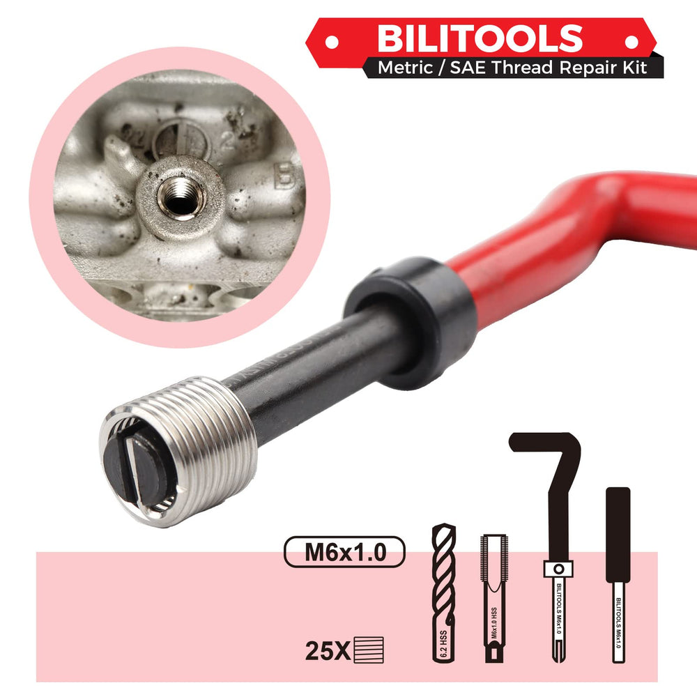 BILITOOLS M6x1.0 installation tool guiding insert placement.