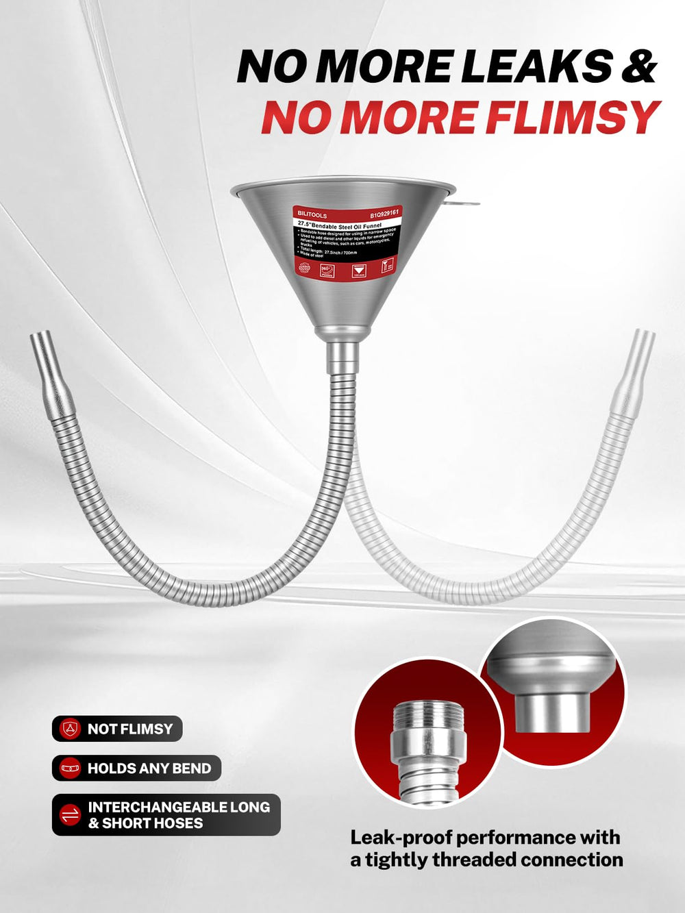 BILITOOLS bendable steel hose reaches tight spots without spills.