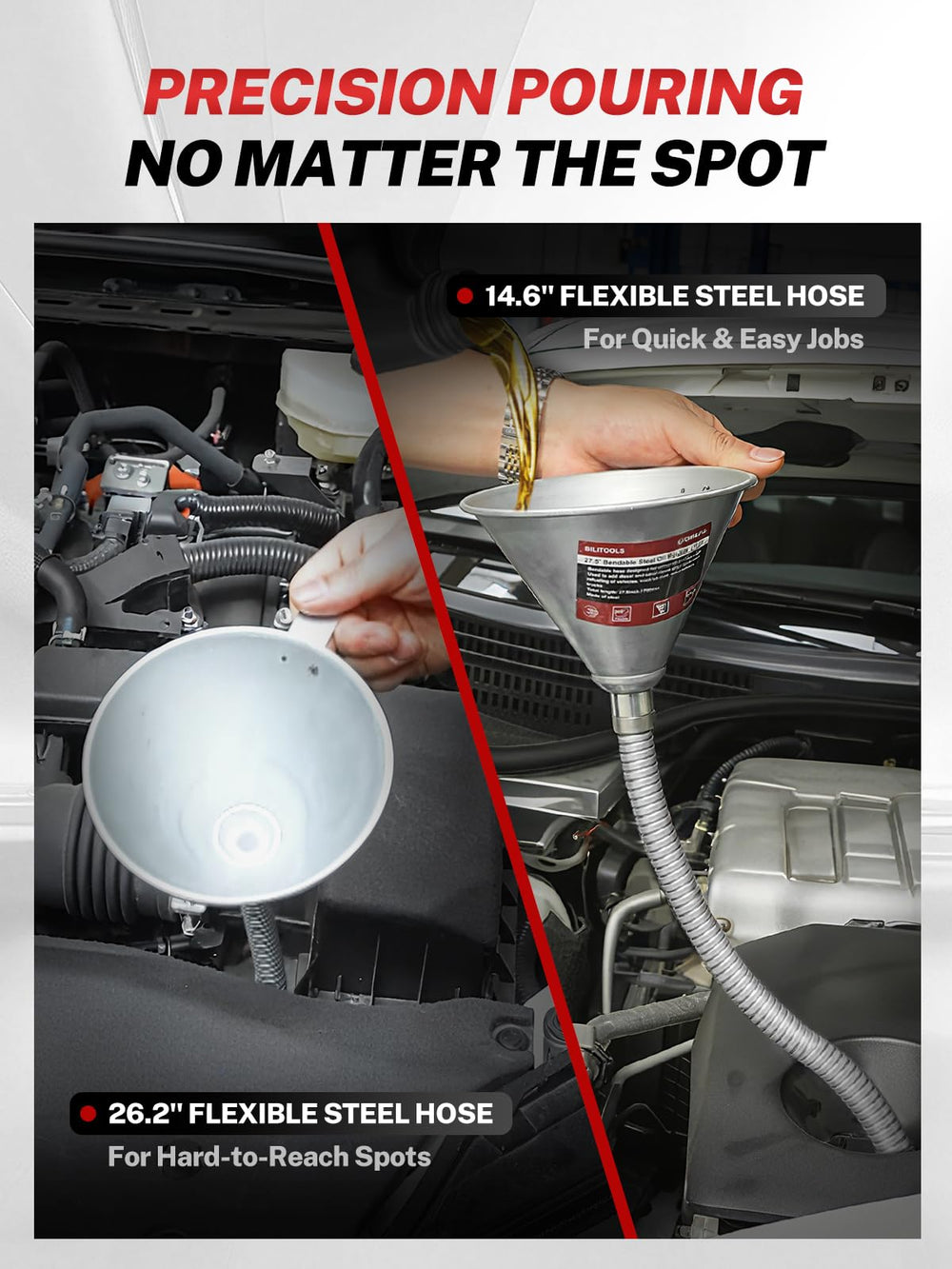 BILITOOLS reusable funnel endures thousands of uses in busy garages.