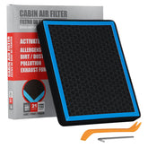 Billowy CF12150 cabin air filter front view with dense filtration for cleaner cabin air.
