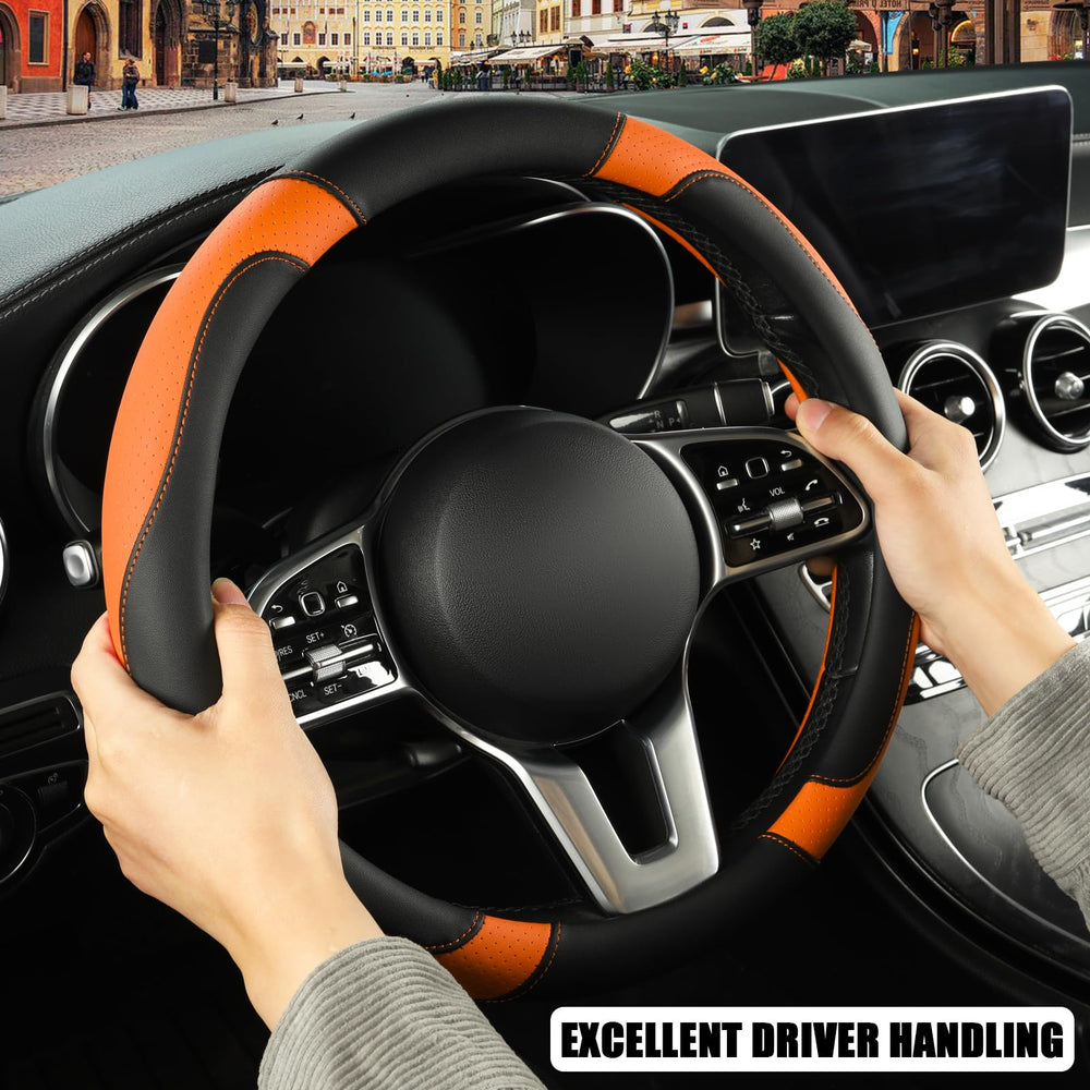 Binsheo leather steering wheel cover protects the original wheel from wear.