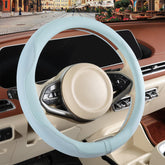 Binsheo Nappa leather blue steering wheel cover offers warm, grippy feel for winter driving.