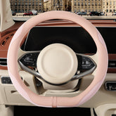 Binsheo Nappa Leather pink D-shape steering wheel cover with secure, non-slip grip